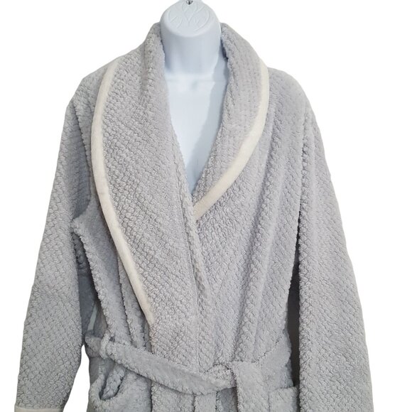 Oscar De La Renta Pink Label Plush Wrap Robe Full Length Belted XL Gray - Picture 1 of 7